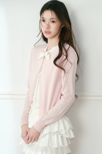 Polka Dot Bow Knit Cardigan