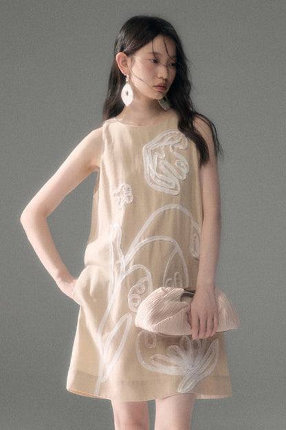 3D Floral Bird Tencel Dress