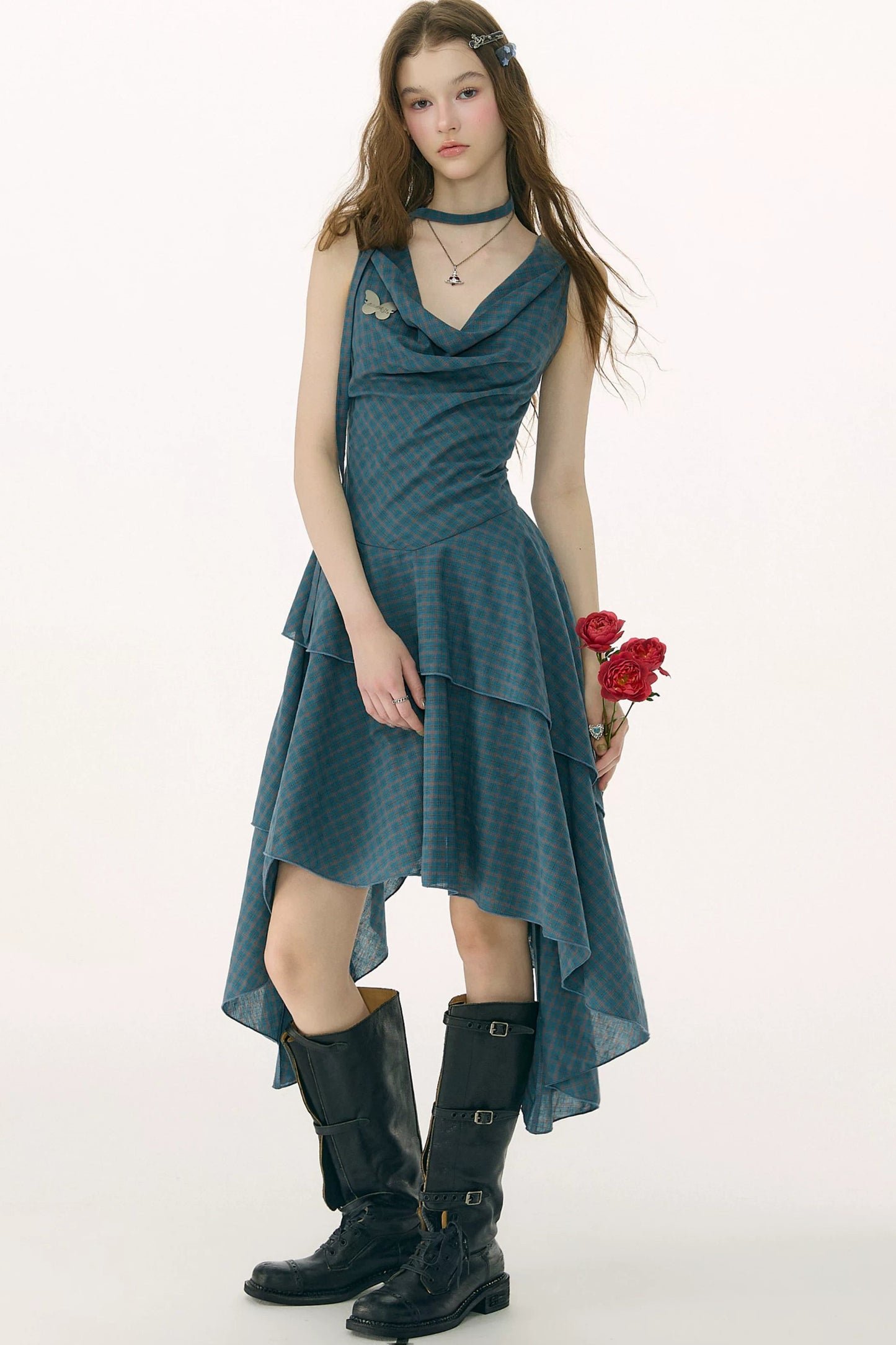 Dark Blue Plaid Swing Dress