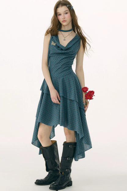 Dark Blue Plaid Swing Dress