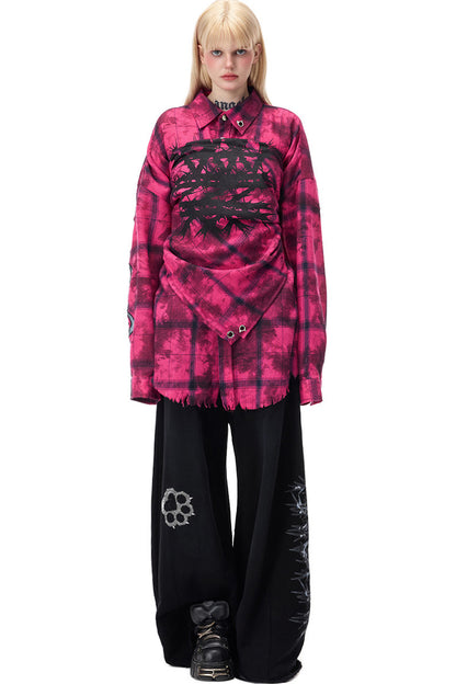 Top a fascia stile foulard quadrato con stampa di spine rosa