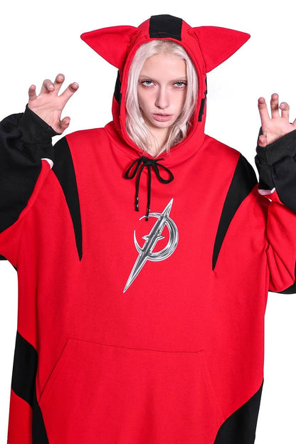 Cat Ear Spliced Racing Stripe Long Hoodie