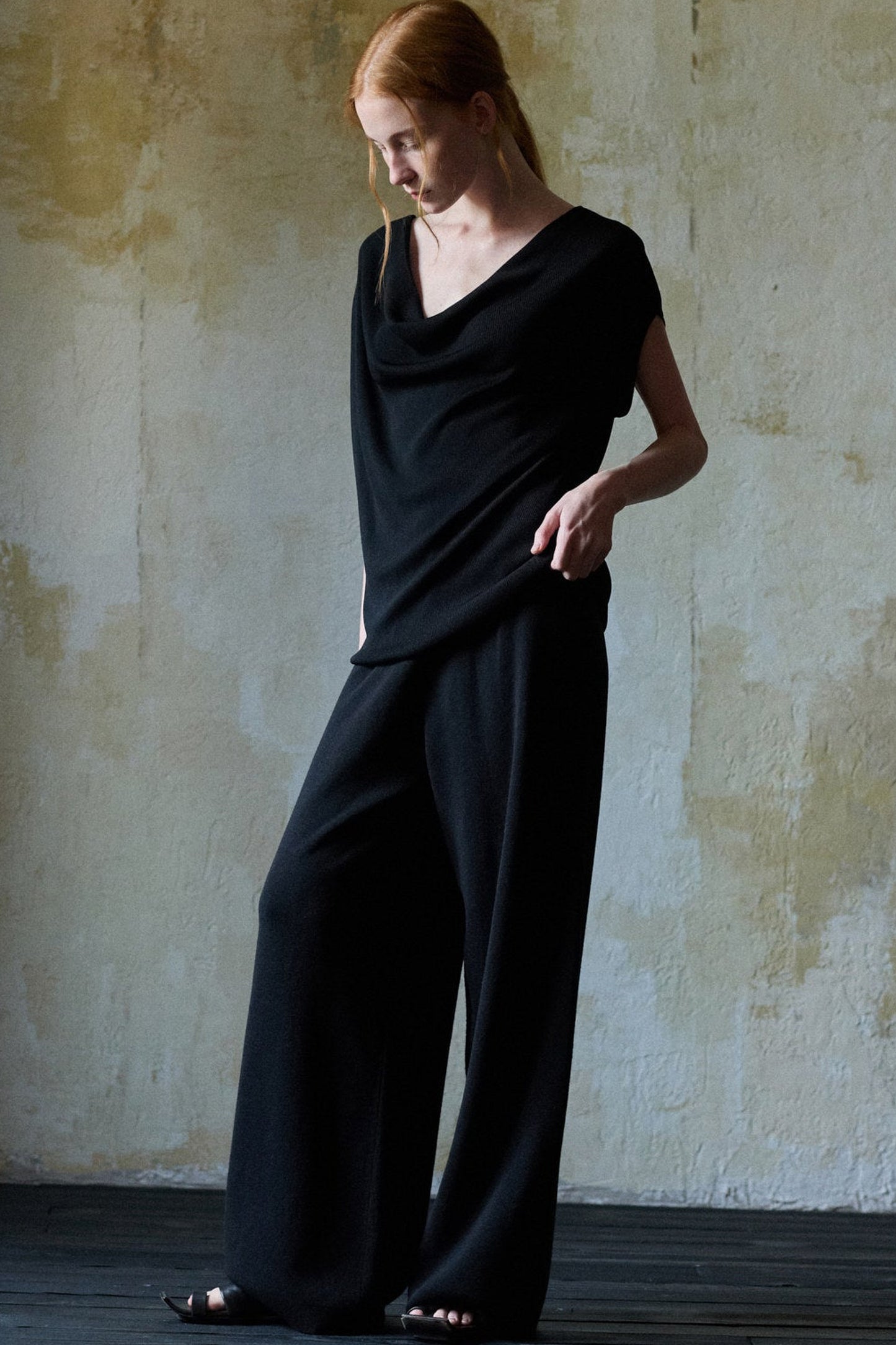 Black Tencel Drape Knitted Top