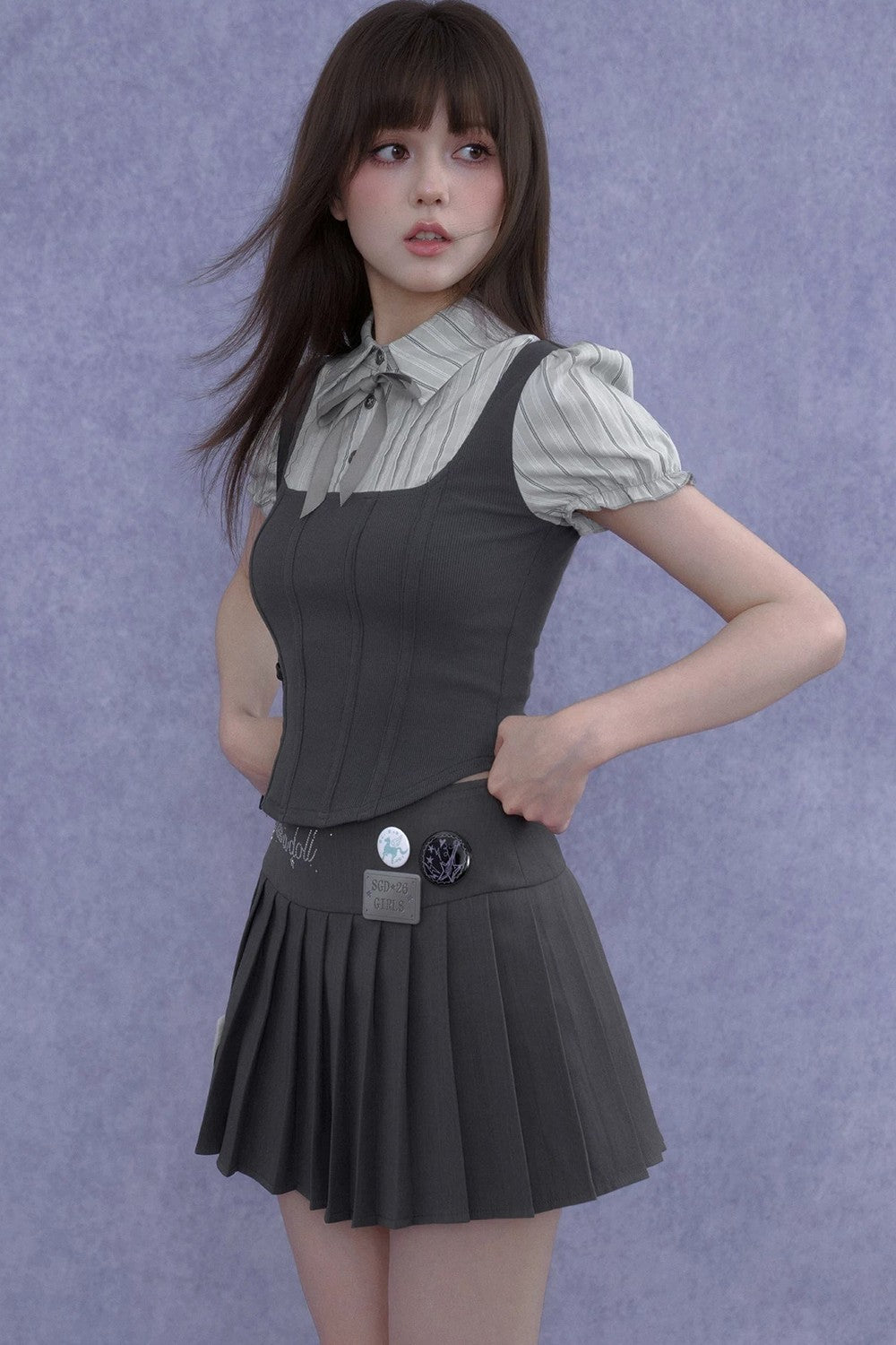 Faux Fishbone Puff Sleeve Top Set-Up
