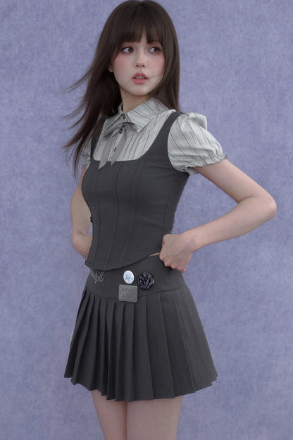 Faux Fishbone Puff Sleeve Top Set-Up