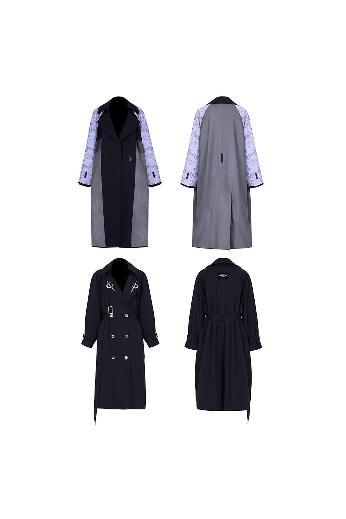 Reversible 3D Spliced Tie Trench Coat