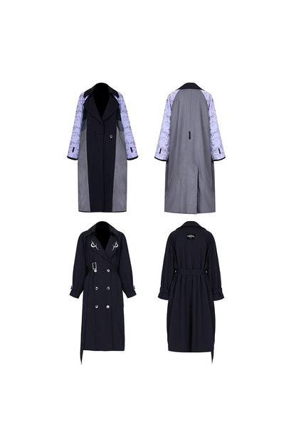 Reversible 3D Spliced Tie Trench Coat