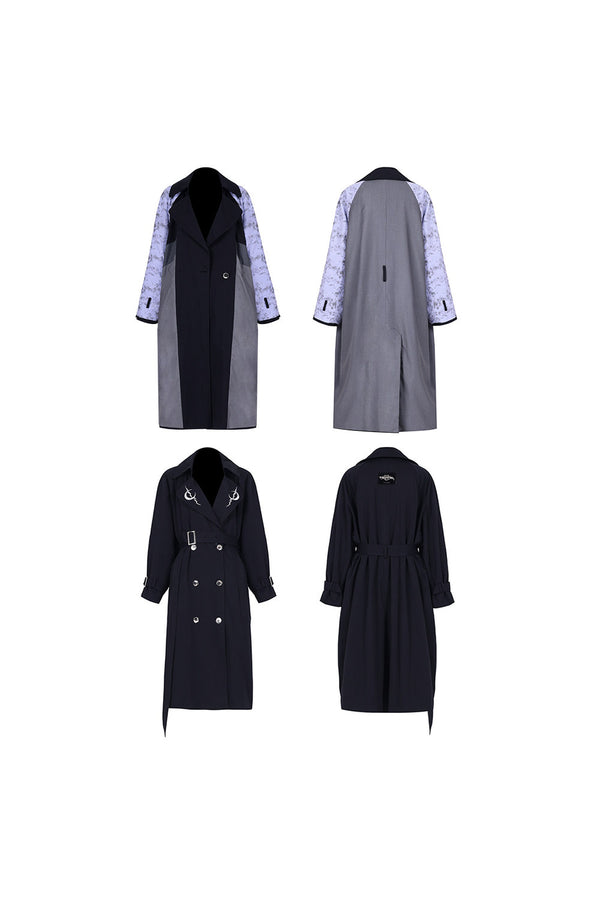 Reversible 3D Spliced Tie Trench Coat