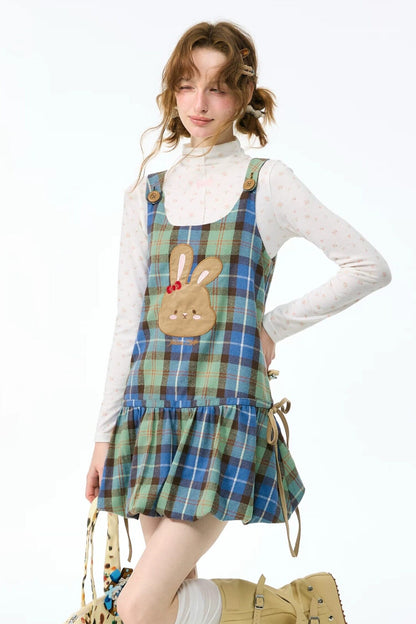 Plaid Rabbit Applique Dress