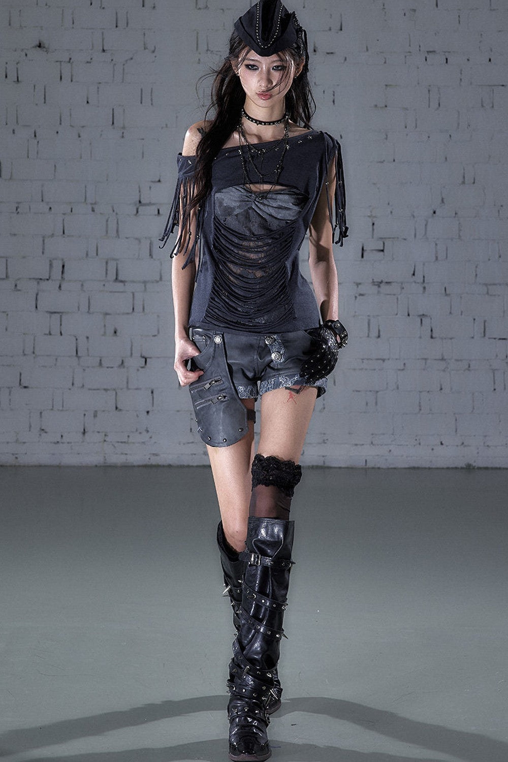 Asymmetrical Detachable Leather Shorts