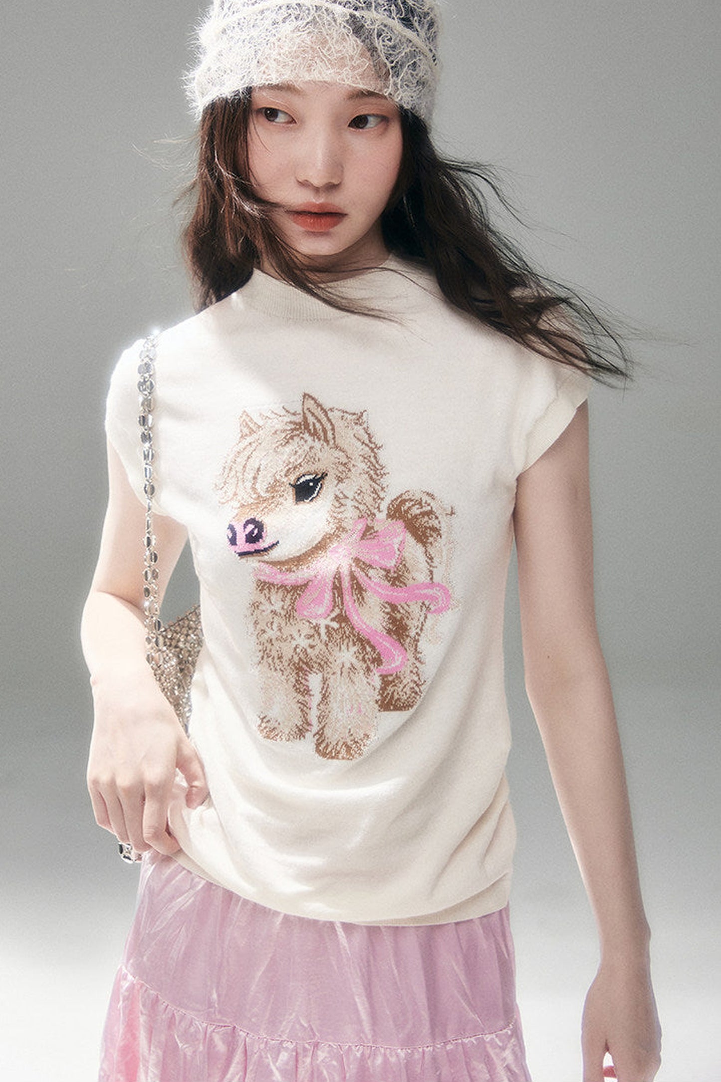 Bow-Tie Jacquard Cotton T-Shirt Set-Up