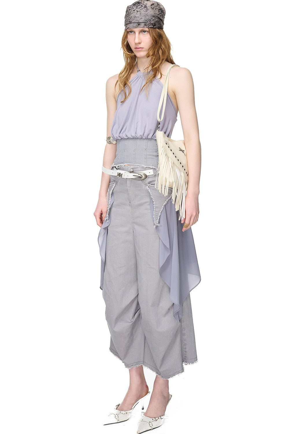 Washed Khaki Patchwork Halter Corset