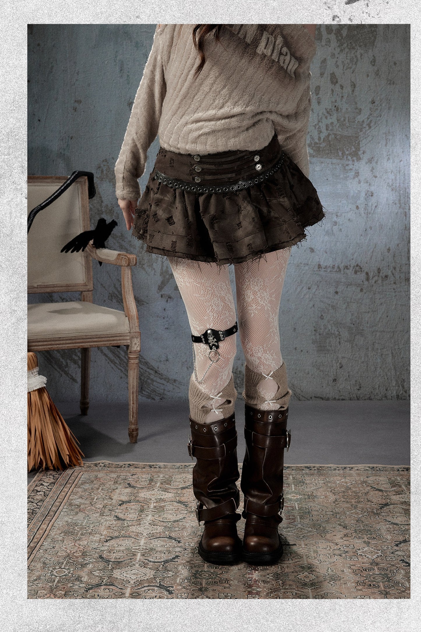 Vintage Distressed High-Waisted Skirt