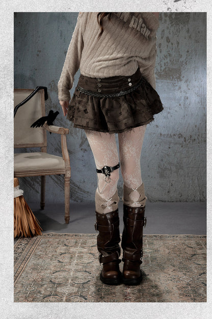 Vintage Distressed High-Waisted Skirt