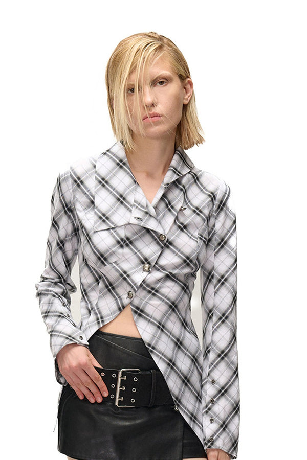 Irregular Plaid Layered-Look Multi-Wear Shirt