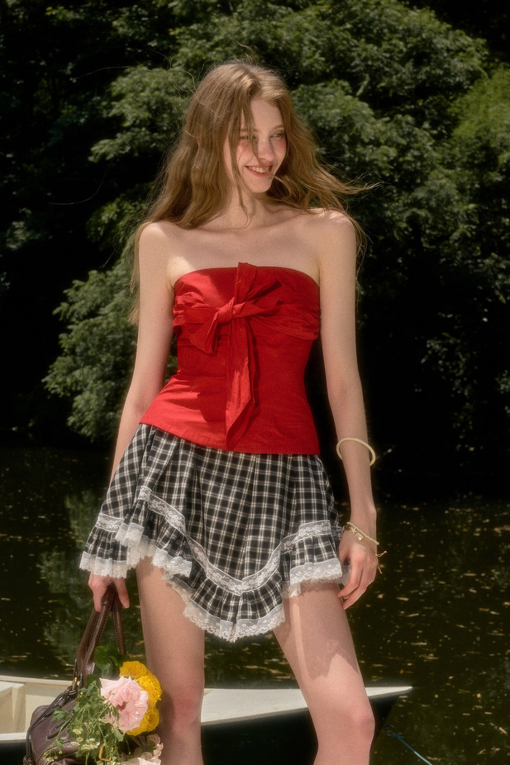 White Plaid Lace Skirt