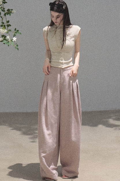 Goldene weite Seiden-Leinen-Hose