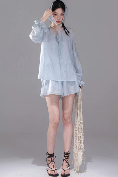 Lyocell Off-Shoulder Shirt and Shorts Set-Up