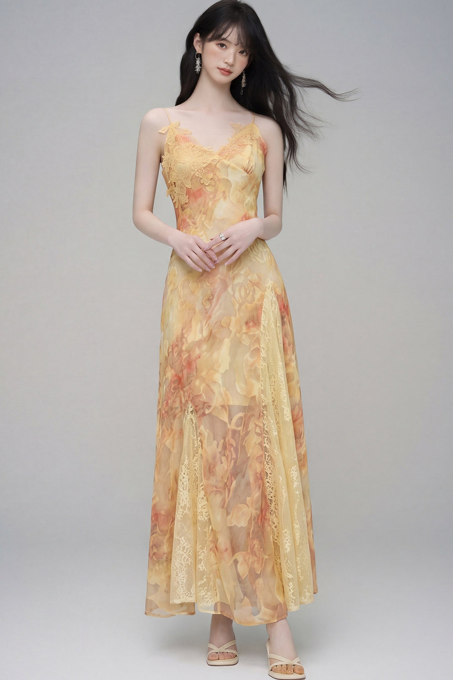Floral Lace Spaghetti Strap Dress and Cardigan Set-Up
