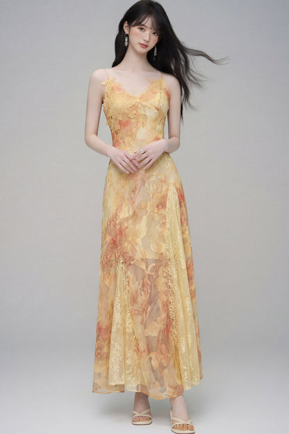 Floral Lace Spaghetti Strap Dress and Cardigan Set-Up