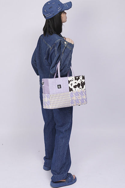 Y2K Leather Contrast Tote Bag