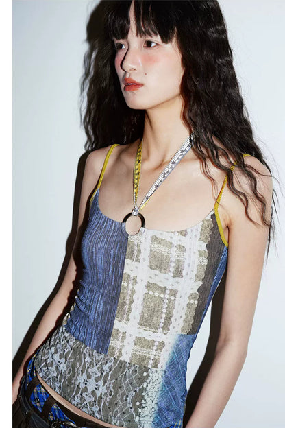 Retro Print Halter Camisole Top