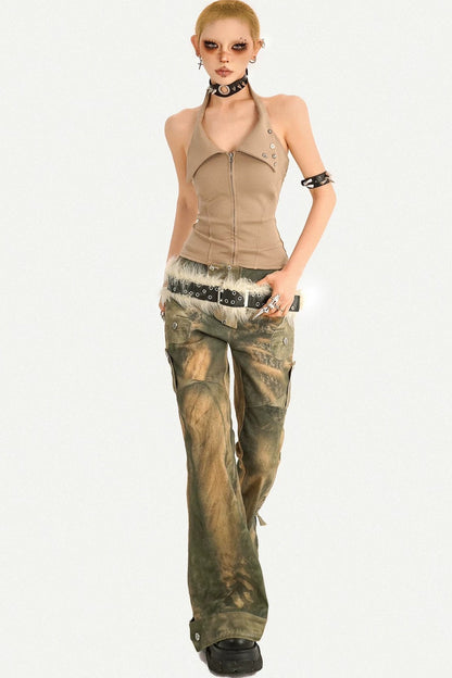 Lapel Zipper Sleeveless Vest