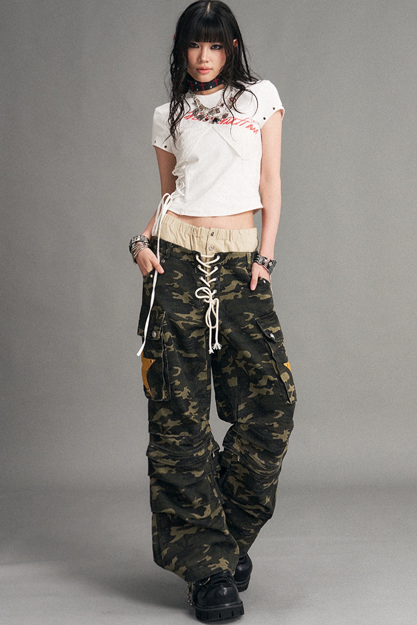 Detachable Camouflage Wide-Leg Pants