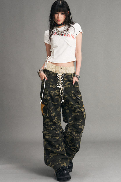 Detachable Camouflage Wide-Leg Pants