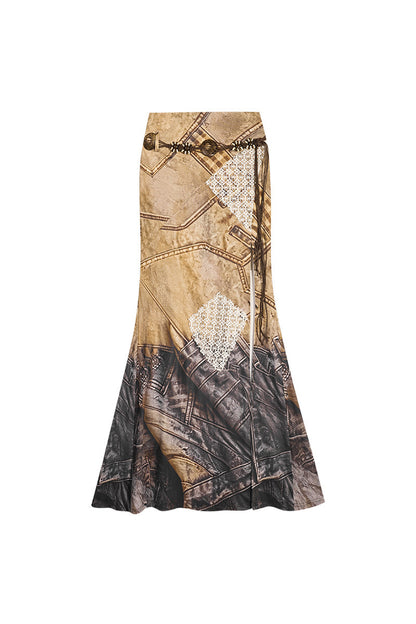 Wasteland Patchwork Lace Halter Top and Skirt Set-Up