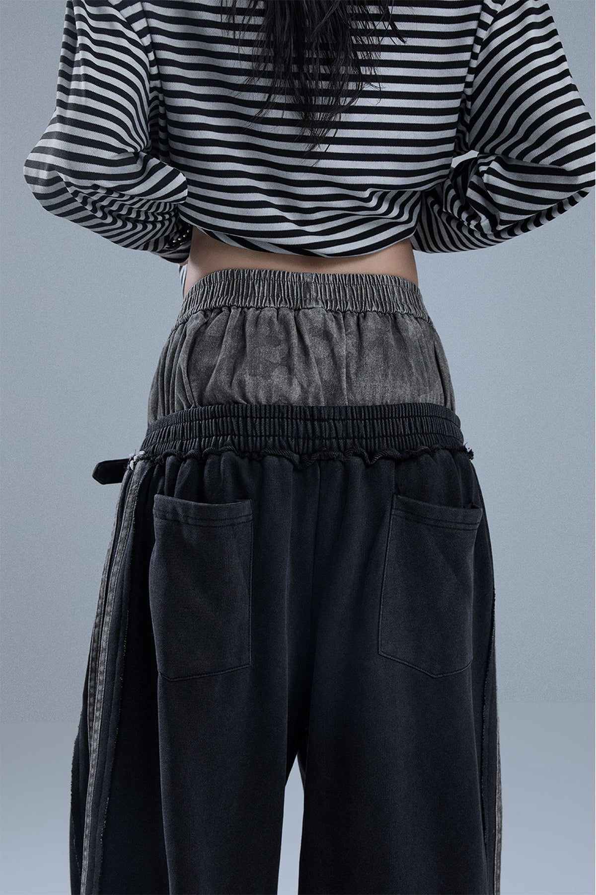 Layered-Look Patchwork Striped Pants