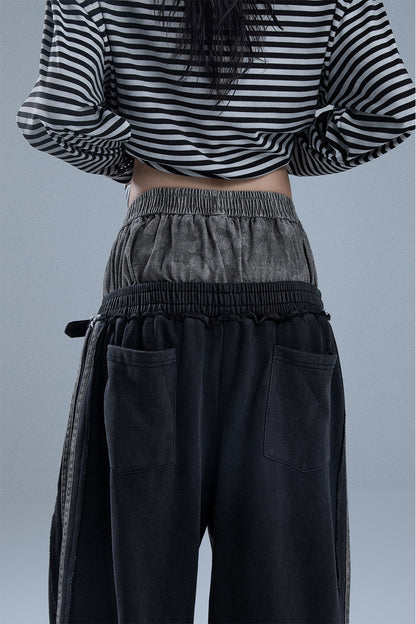 Layered-Look Patchwork Striped Pants