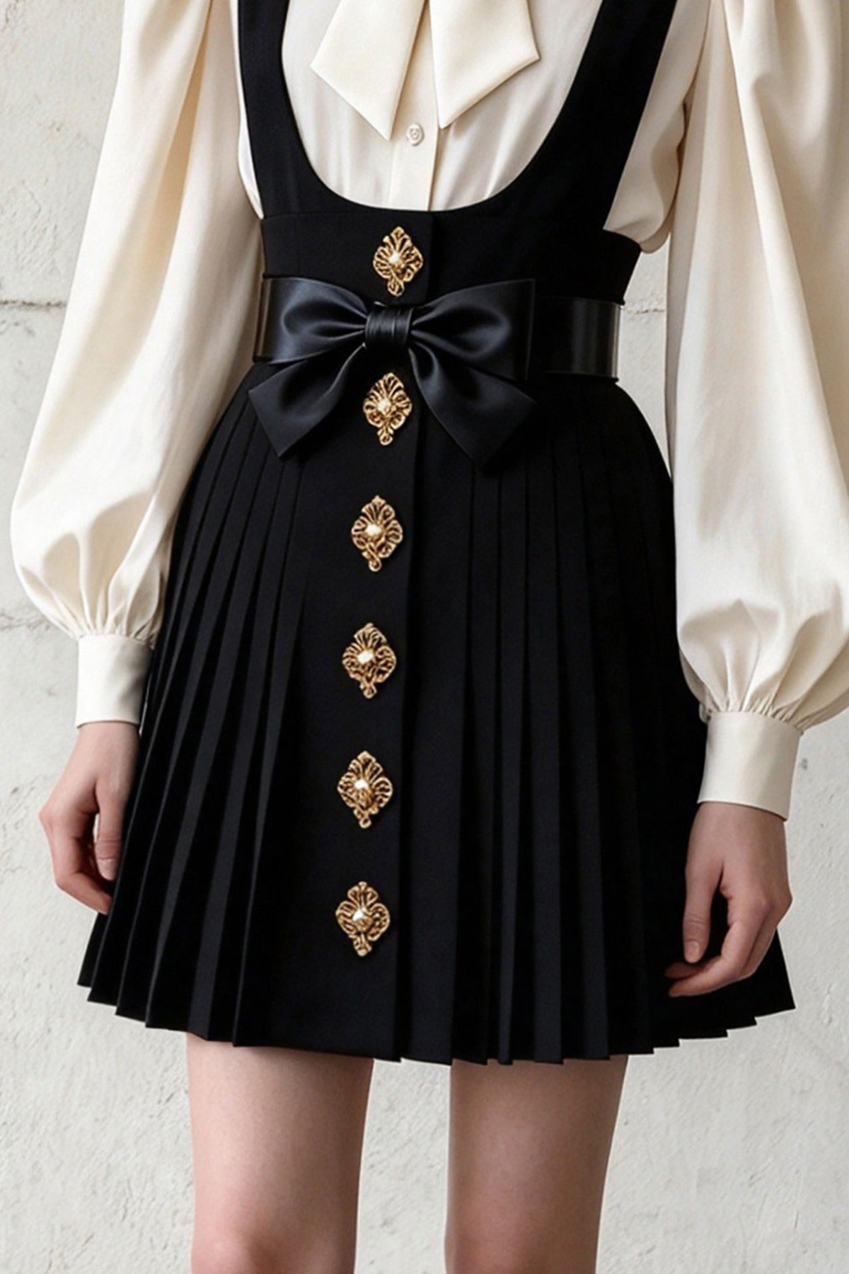 Butterfly Pleated Suspender Skirt Set