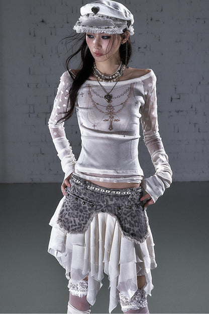 Baroque Flocked Wing Embroidered Blouse