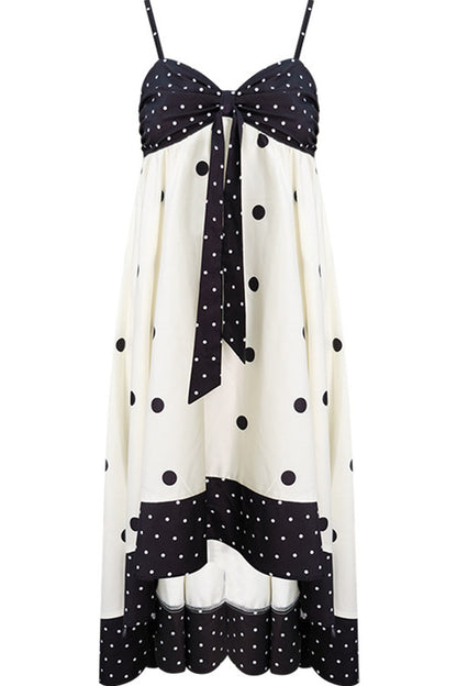 Black White Polka Dot Bow Suspender Dress