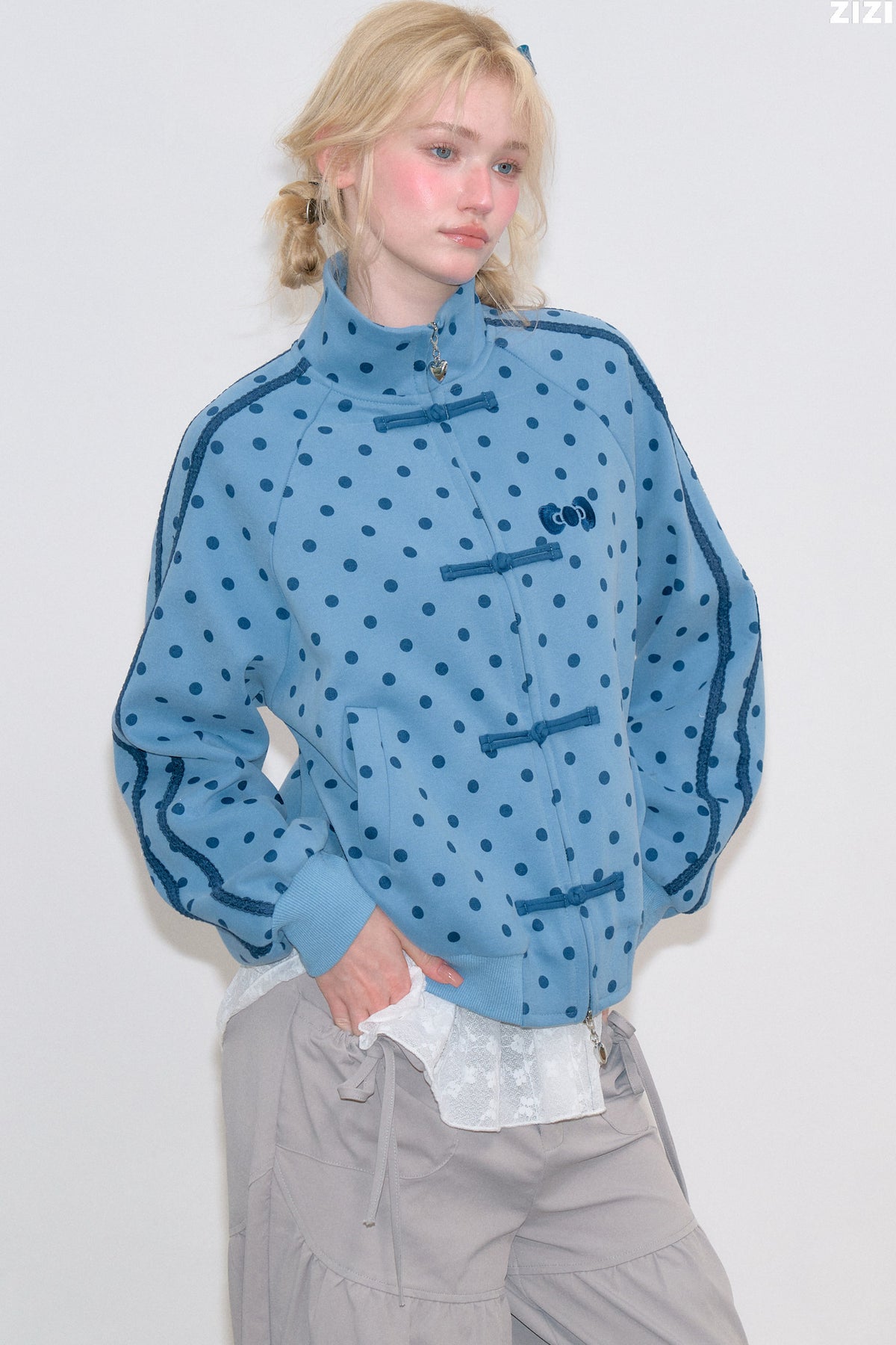Polka Dot Zip Up Hoodie Jacket