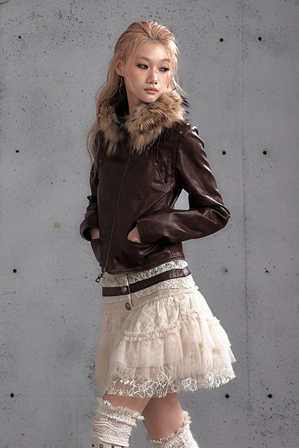 Lace Patchwork Pleated Multi-Layered Puffy Skirt