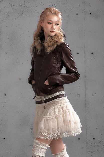 Lace Patchwork Pleated Multi-Layered Puffy Skirt