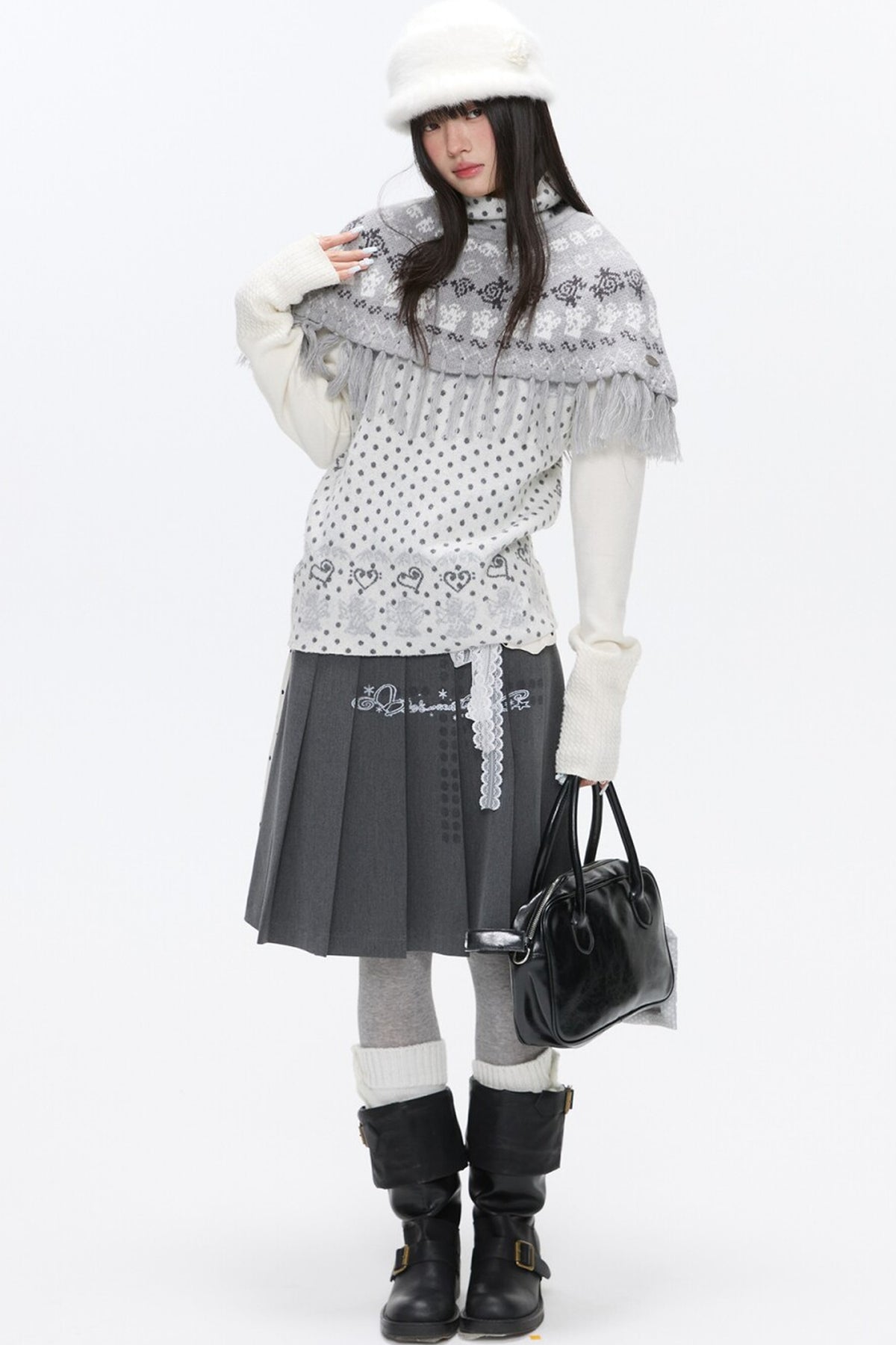 Fair Isle Tassel Knit Cape