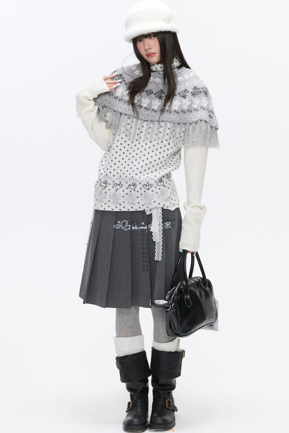 Fair Isle Tassel Knit Cape