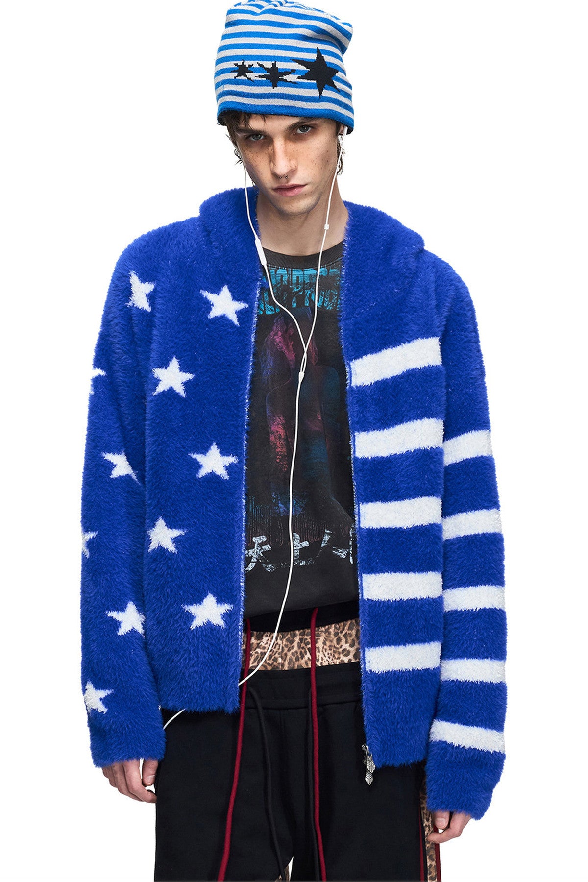 Blue Star Jacquard Hooded Cardigan
