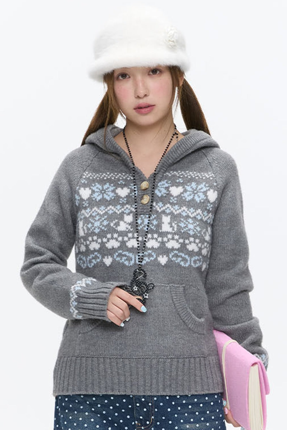 Fair Isle Knit Hoodie