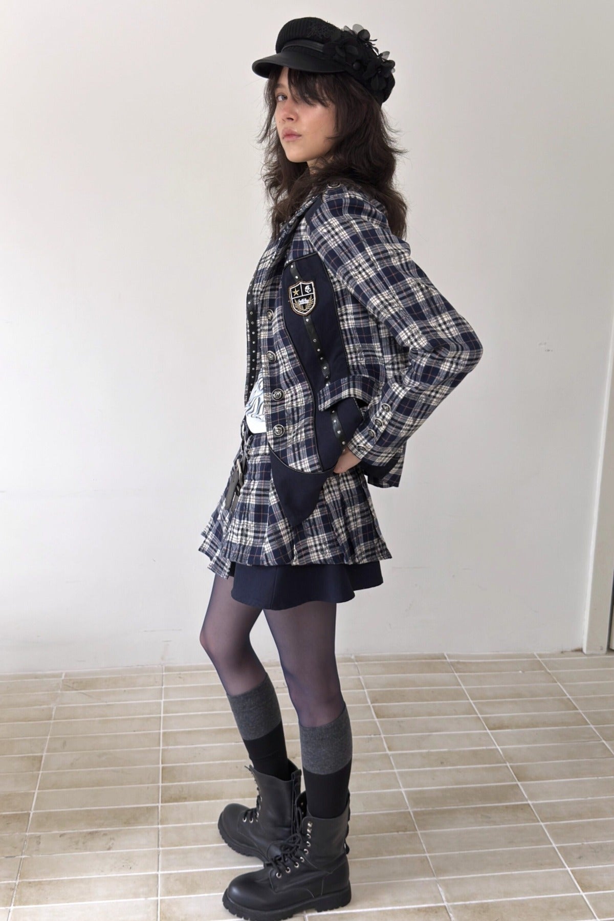 Punk Badge Plaid Jacket