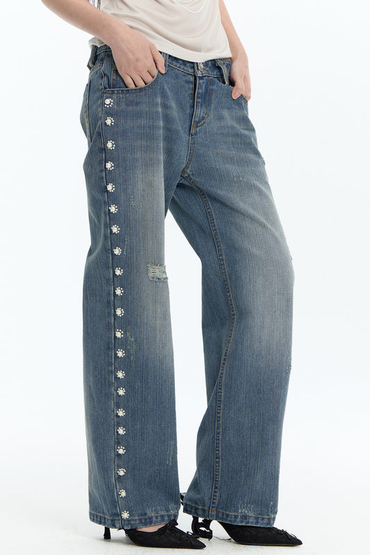 Low-Rise Flared Denim Jeans