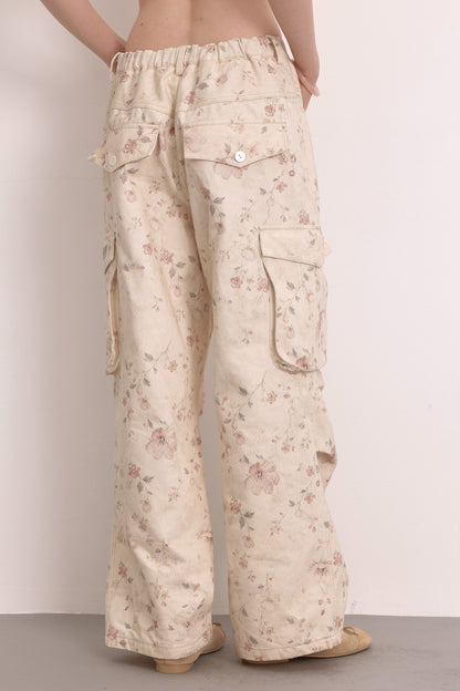 Low Waist Floral Cargo Pants