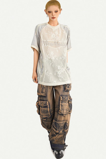 Silver Lace Splicing Top