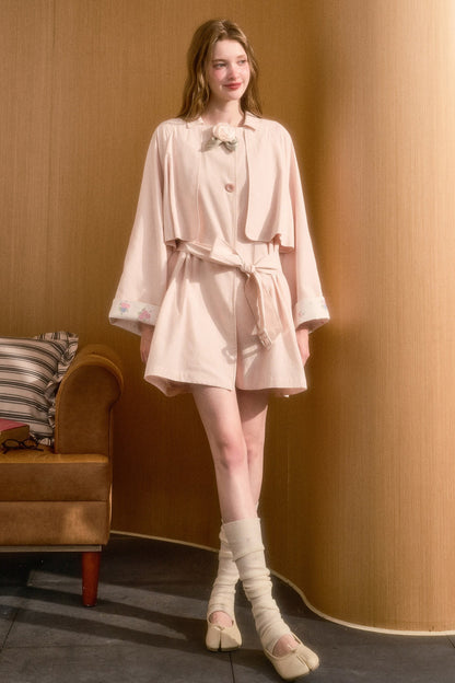 Layered-Look A-Line Linen Trench Coat