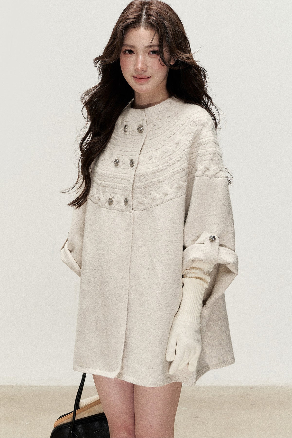 Double-Breasted Cape Design Cardigan