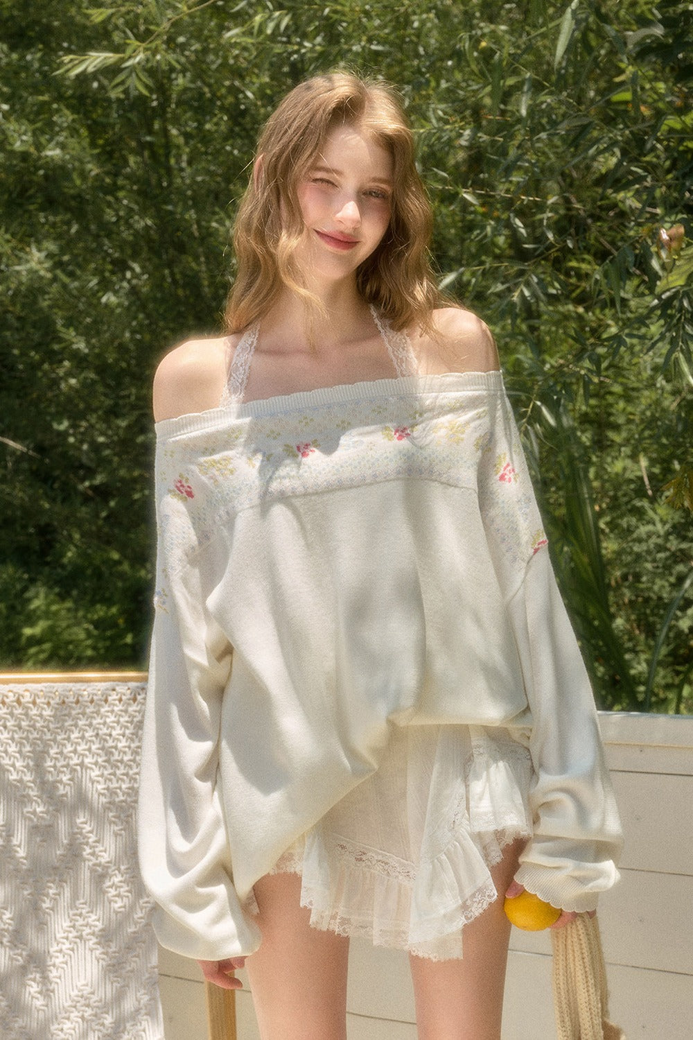 White Plaid Lace Skirt