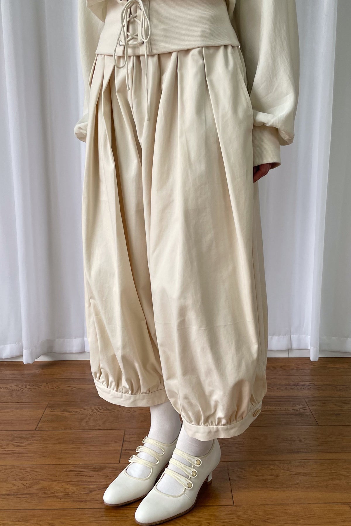 Beige Wide-Leg Lantern Pants